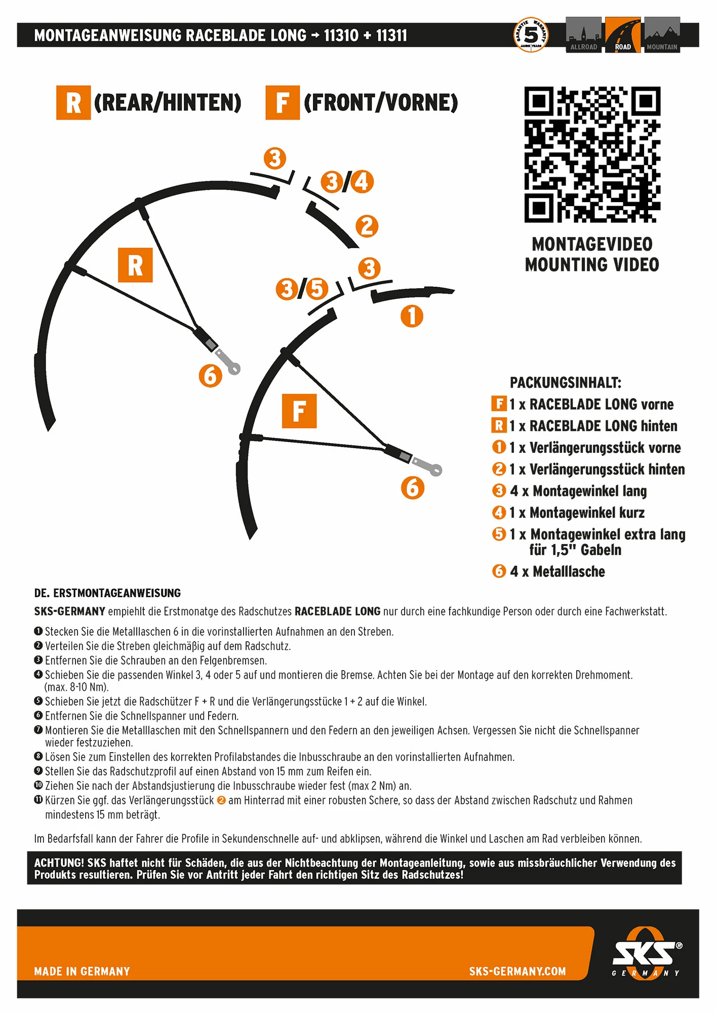 SKS Germany Kit De Garde-boue Raceblade Long Noir 6 SKS Germany Kit De Garde-boue Raceblade Long Noir – Image 4